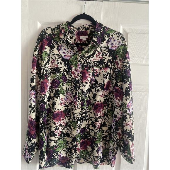 J Jill Women's Large Floral Button‎ Down Dark Cottagecore - Picture 1 of 7